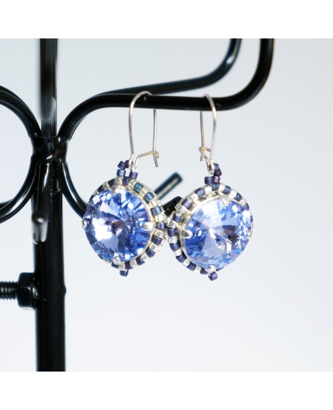 Boucles d'oreilles bleues / violettes et argent