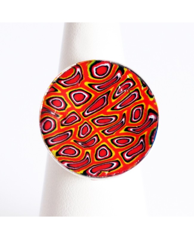 Bague ajustable rouge, jaune, noir, blanche et orange