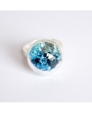 Bague dôme en verre avec perles en cristal bleues Bagues fantaisie en perles, cristal et résine