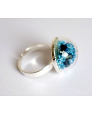 Bague dôme en verre avec perles en cristal bleues Bagues fantaisie en perles, cristal et résine
