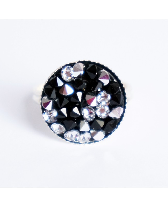 Bague "noir et blanc" avec toupies en cristal de Swarovski Bead and Swarovski crystal rings
