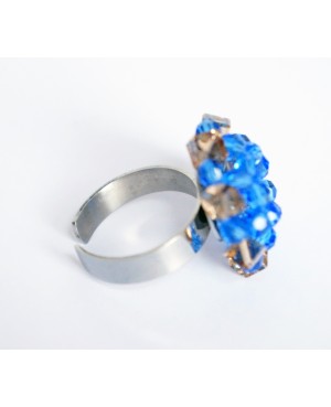 Bague ajustable, ronde et en perles de cristal bleues et beiges Bagues fantaisie en perles, cristal et résine