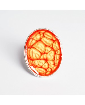 Bague ajustable ovale orange avec des reflets jaunes Bagues en peinture et résine