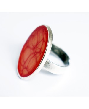 Bague ajustable ovale orange avec des reflets jaunes Bagues en peinture et résine