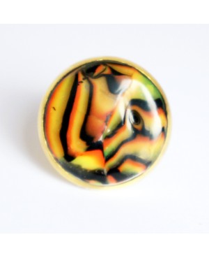Yellow, orange, and black ring on an adjustable gold stand Quirky and polymer clay rings