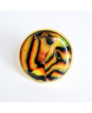 Bague jaune, orange et noir sur support ajustable doré Bagues gourmandes et en pâte polymère
