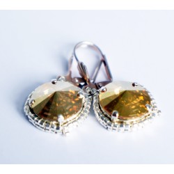 Boucles d'oreilles fantaisie dorées jaunes et argentées en cristal de Swarovski et délicas
