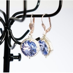 Boucles d'oreilles fantaisie bleues / violettes et argentées en cristal de Swarovski et délicas