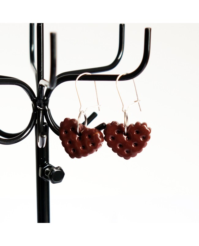 Boucles d'oreilles gourmandes biscuits "coeur" au chocolat