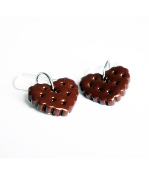 Boucles d'oreilles gourmandes biscuits "coeur" au chocolat Boucles d'oreilles