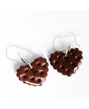 Gourmet chocolate "heart" cookie earrings Earrings