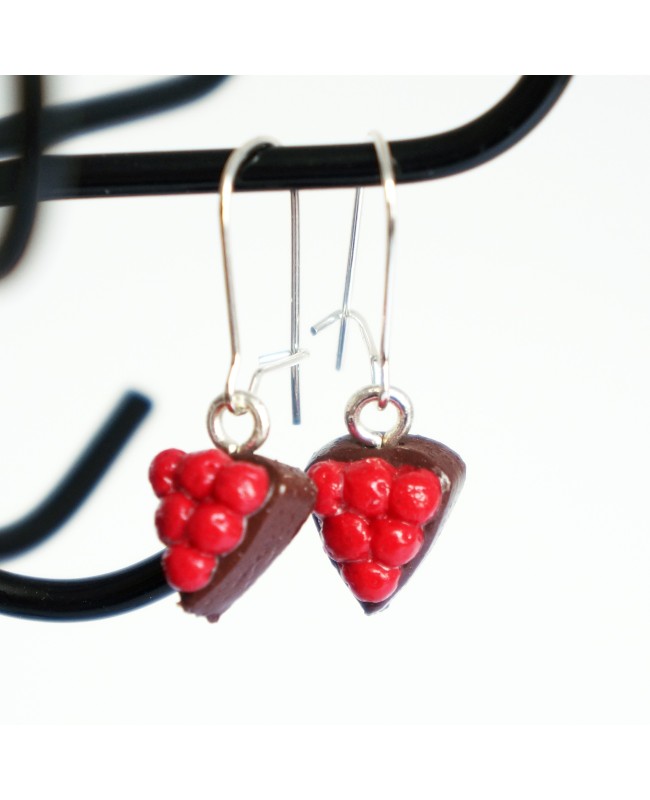 Boucles d'oreilles gourmandes gâteau chocolat et cerises