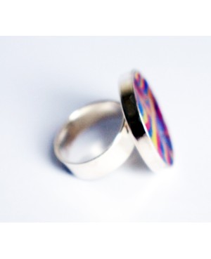 Multicolored ring (blue, yellow and red) with silver sequins Quirky and polymer clay rings