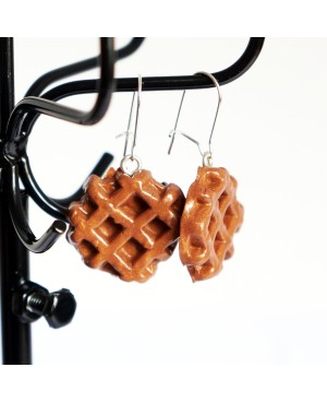 Boucles d'oreilles gourmandes en gaufres de Liège Boucles d'oreilles