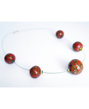 Red and Green Necklace - handmade beads Mid-length necklaces