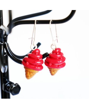 Boucles d'oreilles gourmandes cornets de glace à la fraise Boucles d'oreilles
