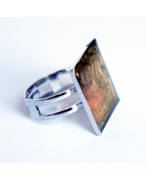 Square khaki and salmon ring Painted resin rings