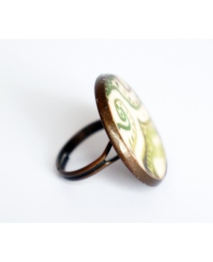 White, green and bronze ring Quirky and polymer clay rings