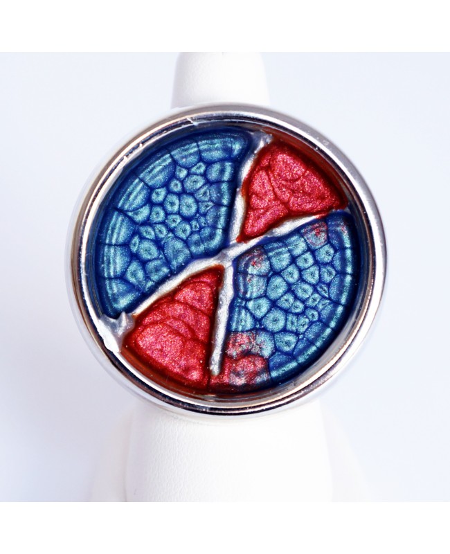 Grande bague ajustable bleue et rouge en peinture et résine