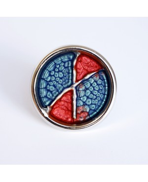 Large red and blue modern ring made with paint and resin. Painted resin rings