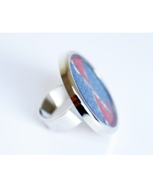 Large red and blue modern ring made with paint and resin. Painted resin rings
