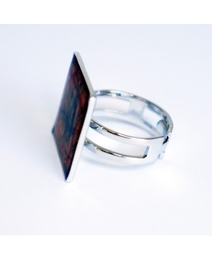Square grey and orange ring Painted resin rings