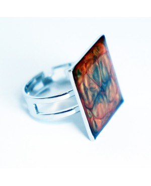 Bague carrée orange et grise à écailles Bagues en peinture et résine