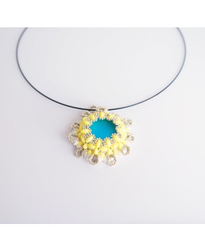 Yellow, blue, white and silver pendant Beaded pendants