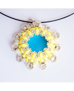 Yellow, blue, white and silver pendant Beaded pendants