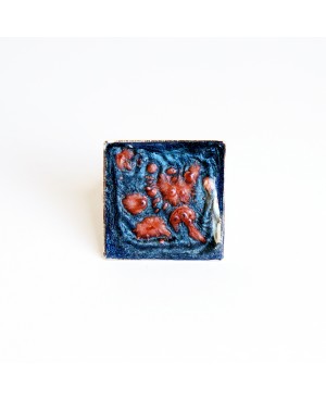 Bague carrée bleue et rose à écailles Bagues en peinture et résine
