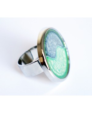 Grande bague ajustable bleue et verte en peinture et résine Bagues en peinture et résine