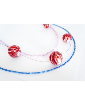 Mid-length pink and blue necklace with handmade beads 2 or 3 layer necklaces