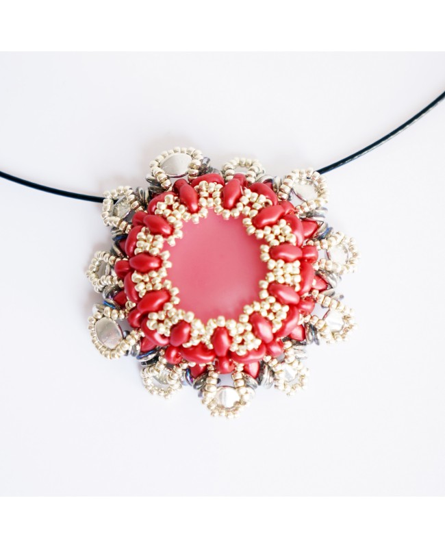 Pendentif baroque rouge et argent en perles