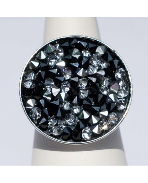 Large black and white ring with Swarovski crystal top Bead and Swarovski crystal rings