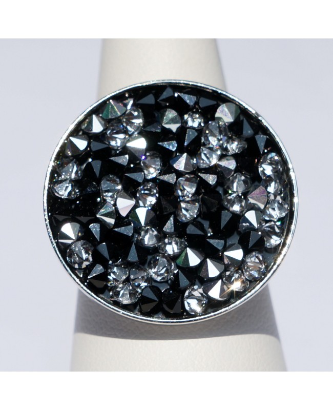 Large black and white ring with Swarovski crystal top Bead and Swarovski crystal rings
