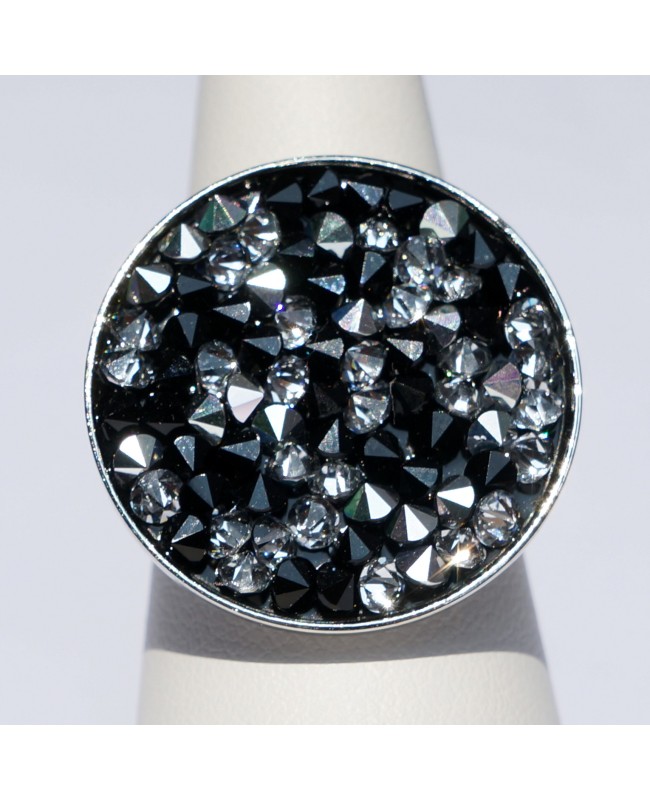 Large black and white ring with Swarovski crystal top