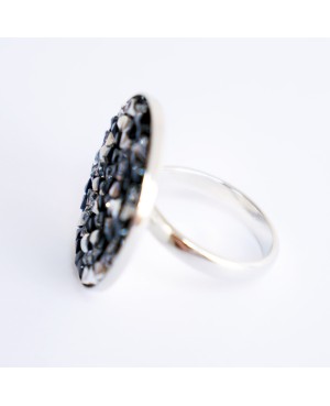 Large black and white ring with Swarovski crystal top Bead and Swarovski crystal rings