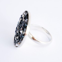 Large black and white ring with Swarovski crystal top