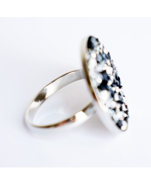 Large black and white ring with Swarovski crystal top Bead and Swarovski crystal rings