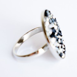 Large black and white ring with Swarovski crystal top