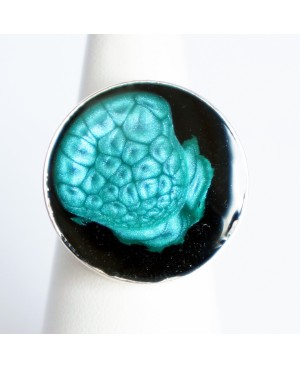 Painted resin turquoise and black ring Painted resin rings
