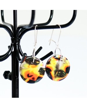 Artisan round black, yellow and orange earrings Earrings