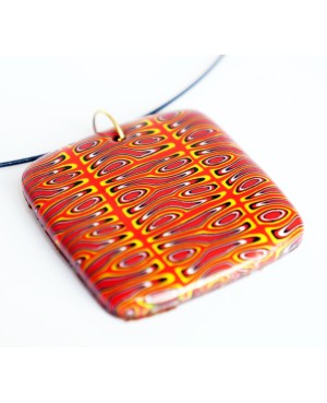 Orange, yellow and black square pendant Polymer clay pendants