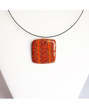 Orange, yellow and black square pendant Polymer clay pendants