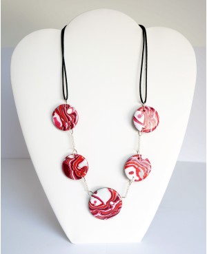 Collier rose et blanc avec perles plates faites à la main Colliers mi-longs