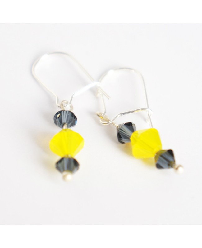 Petites boucles d'oreilles jaunes et grises en cristal de Swarovski