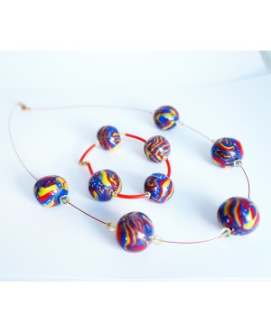 Parure collier et bracelet multicolore entièrement fait à la main Parures
