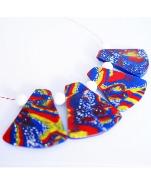 multicolored-colored mid-length necklace with handmade flat beads Mid-length necklaces