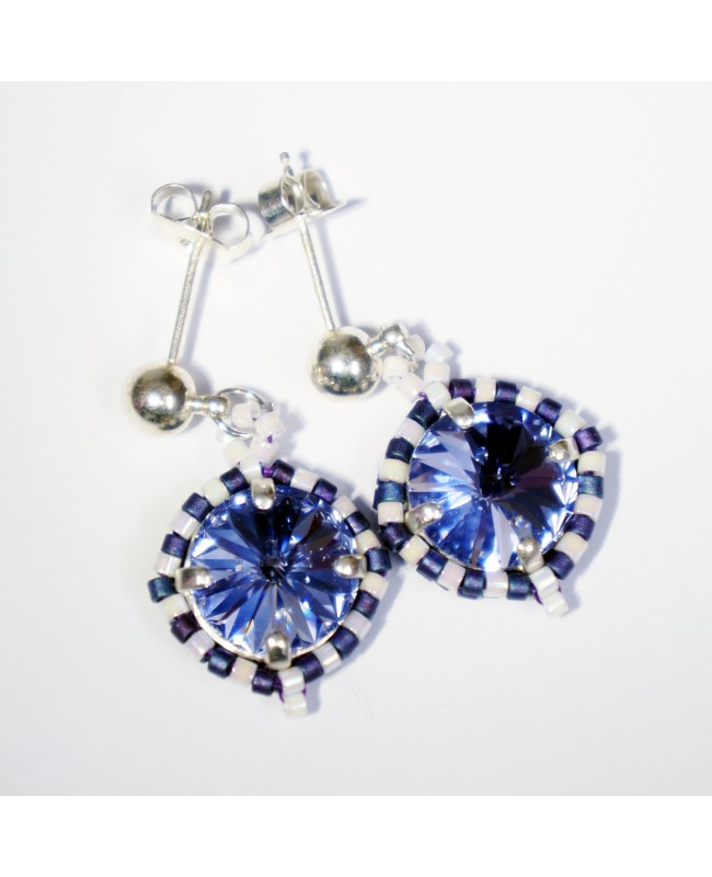 Boucles d'oreilles rondes bleues et blanches