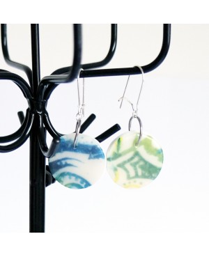 Green and white round earrings Earrings